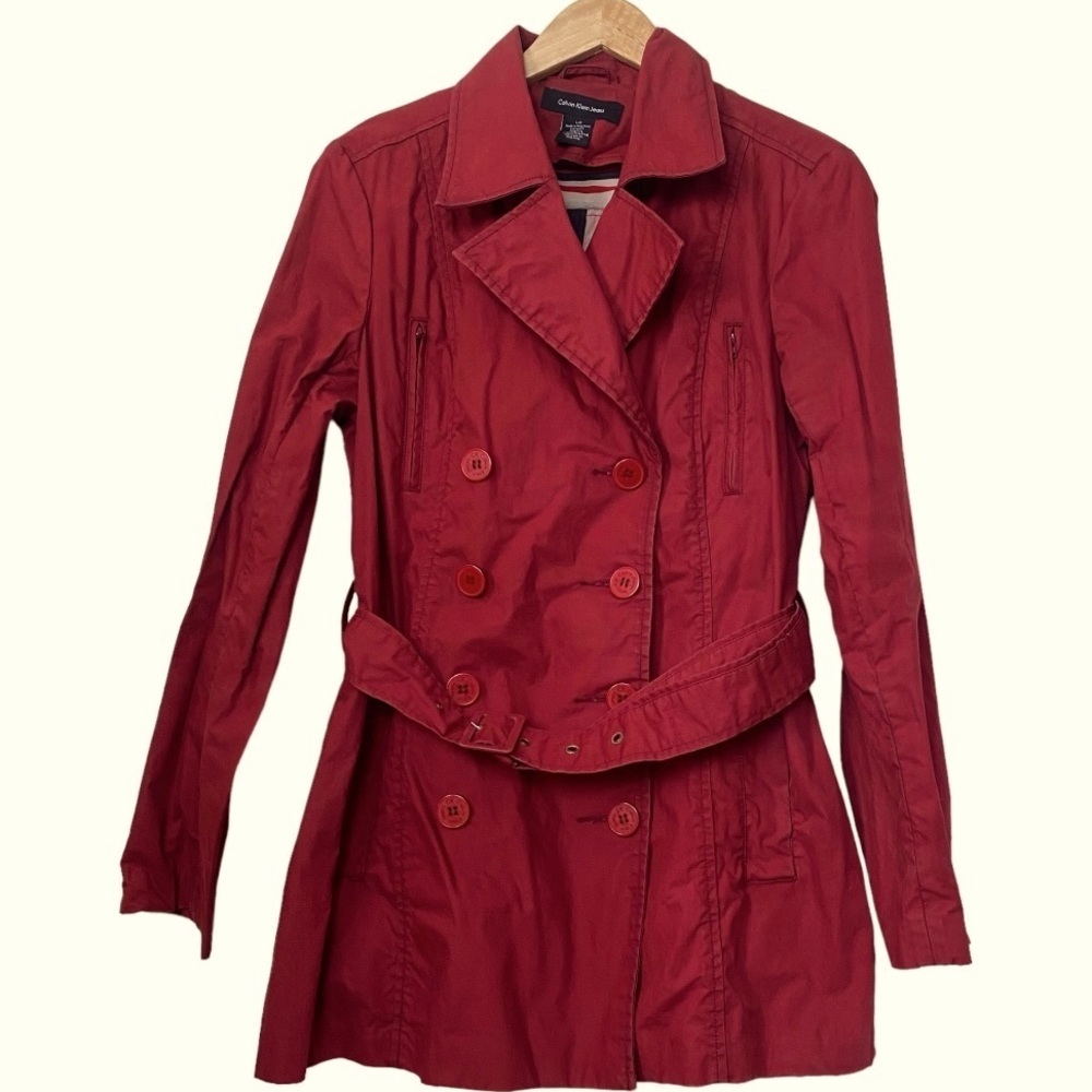 Calvin Klein Jeans-Double Breast Jacket/Coat Wine/Red  Sz L